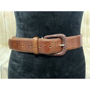 Zele Women Leather Belt Sz M 30 in Brown Embossed Braided Buckle Cowgirl Western